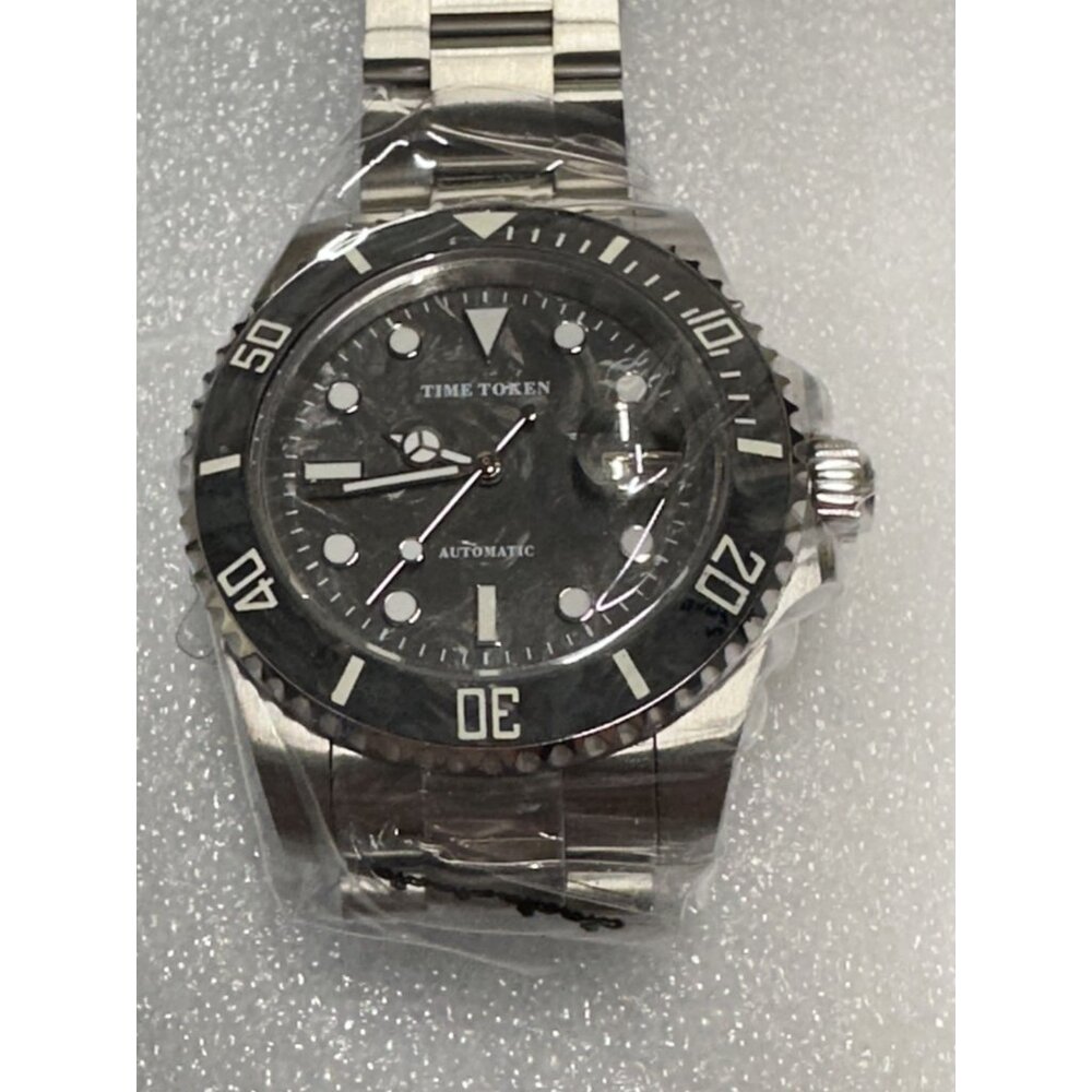 Time Token Automatic Dive Watch Silver Black Submariner Style Wristwatch
